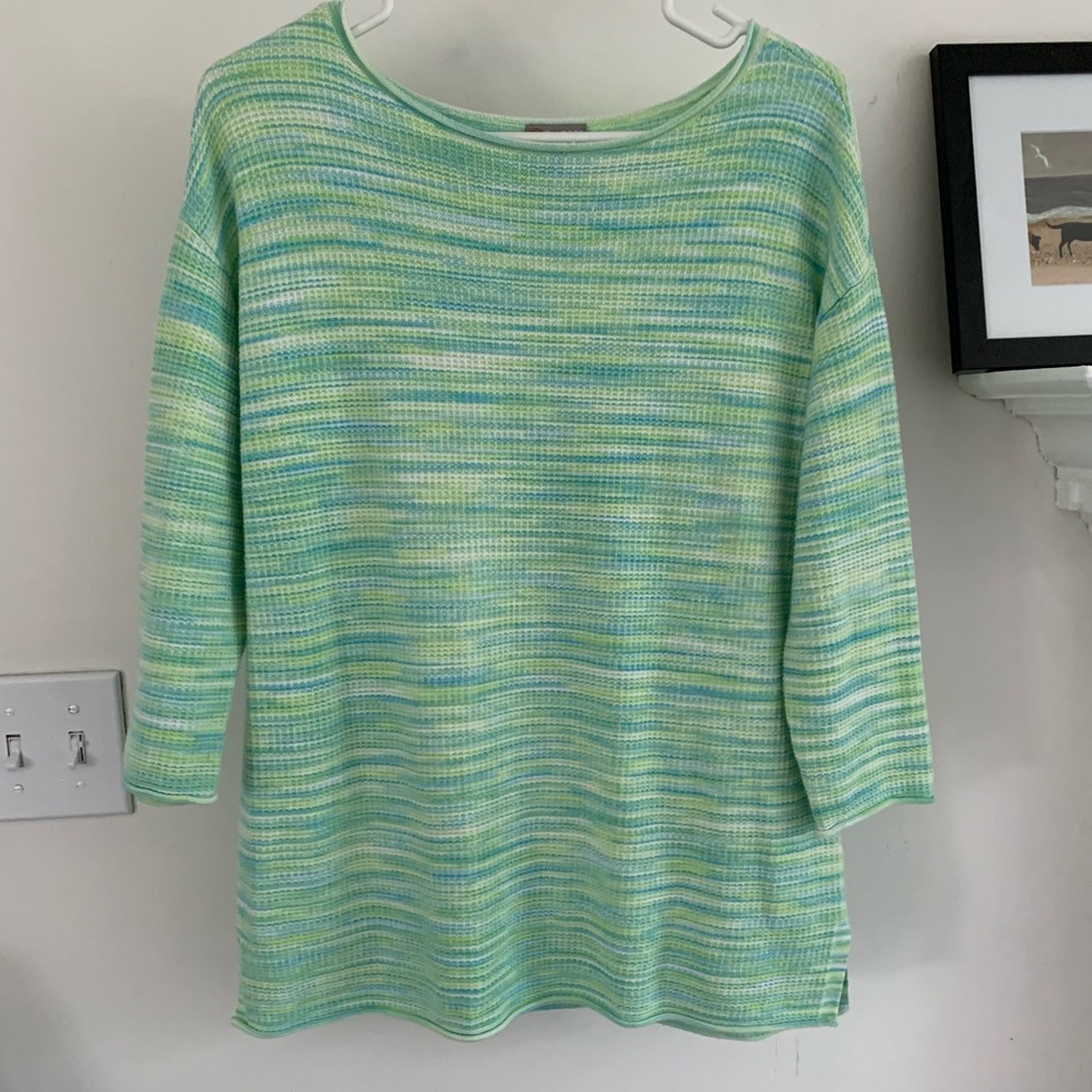 Talbots M Pullover Sweater Multicolor Green Teal Cotton Blend Striped Pullover